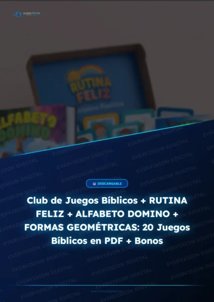 Club de Juegos Bíblicos + RUTINA FELIZ + ALFABETO DOMINO + FORMAS GEOMÉTRICAS: 20 Juegos Bíblicos en PDF + Bonos
